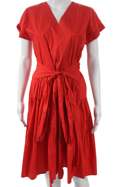 Lauren Ralph Lauren Women Wrap Dress Red V-Neck Short Sleeve Knee Length Size 2