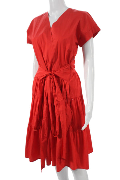 Lauren Ralph Lauren Women Wrap Dress Red V-Neck Short Sleeve Knee Length Size 2
