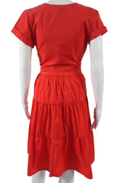 Lauren Ralph Lauren Women Wrap Dress Red V-Neck Short Sleeve Knee Length Size 2