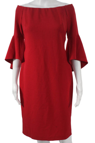 Chelsea 28 Women Sheath Dress Red Off the Shoulder 3/4 Sleeve Size 4