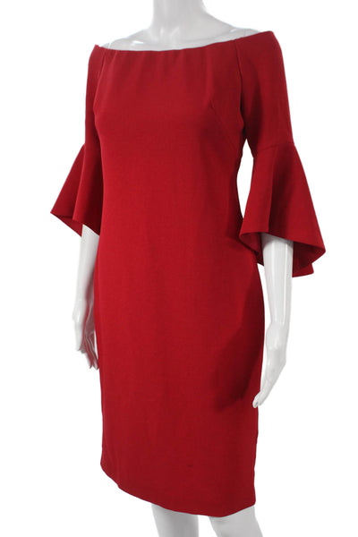 Chelsea 28 Women Sheath Dress Red Off the Shoulder 3/4 Sleeve Size 4
