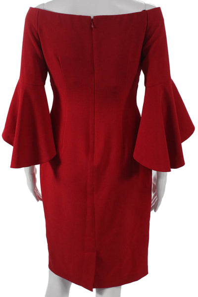 Chelsea 28 Women Sheath Dress Red Off the Shoulder 3/4 Sleeve Size 4
