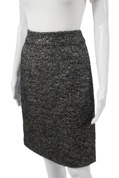 J Crew Women Black Wool Pencil Skirt Zip Knee Length Size 0