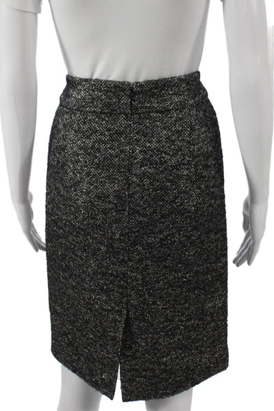 J Crew Women Black Wool Pencil Skirt Zip Knee Length Size 0