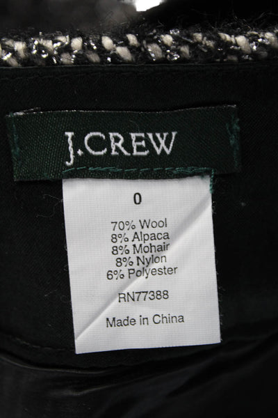 J Crew Women Black Wool Pencil Skirt Zip Knee Length Size 0