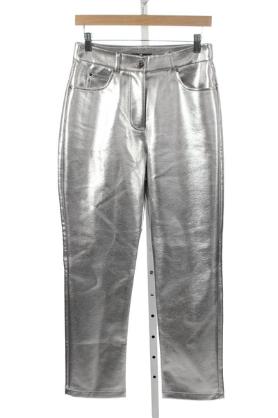 7 For All Mankind Women Silver Polyurethane Dress Pants Mid Rise Button Size S