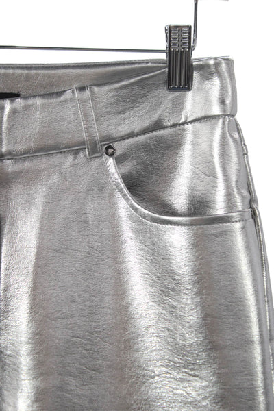7 For All Mankind Women Silver Polyurethane Dress Pants Mid Rise Button Size S