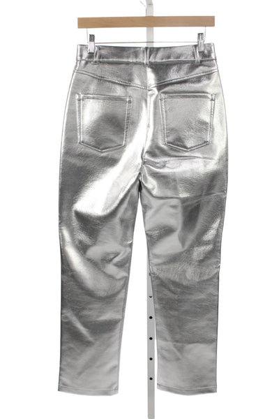 7 For All Mankind Women Silver Polyurethane Dress Pants Mid Rise Button Size S