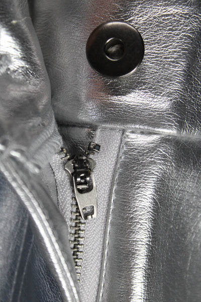 7 For All Mankind Women Silver Polyurethane Dress Pants Mid Rise Button Size S