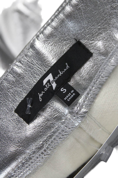 7 For All Mankind Women Silver Polyurethane Dress Pants Mid Rise Button Size S