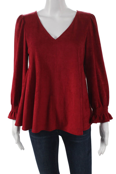 Tuckernuck Women Tunic Blouse Red V-Neck 3/4 Sleeve Polyester Size S