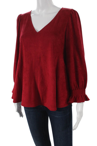 Tuckernuck Women Tunic Blouse Red V-Neck 3/4 Sleeve Polyester Size S