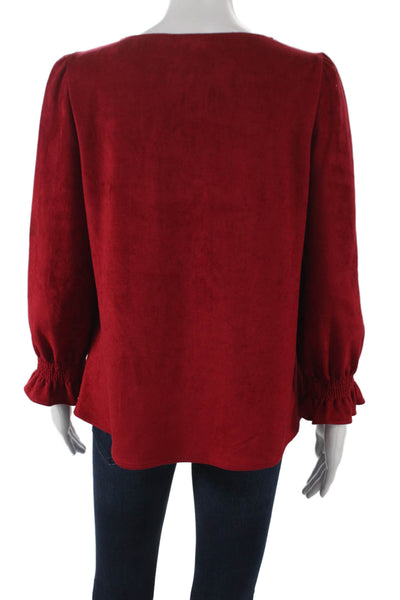 Tuckernuck Women Tunic Blouse Red V-Neck 3/4 Sleeve Polyester Size S