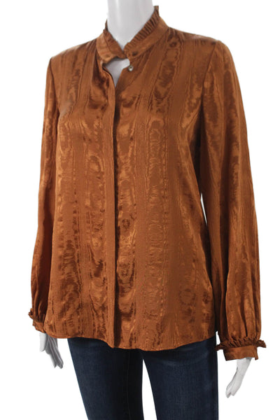 Kobi Halperin Women Silk Brown High Neck Button Long Sleeve Blouse Size XS