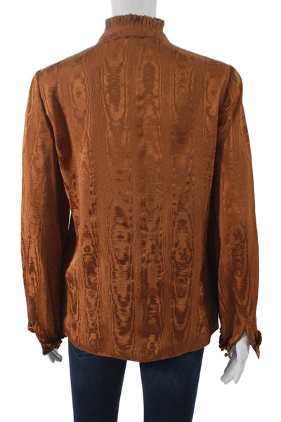 Kobi Halperin Women Silk Brown High Neck Button Long Sleeve Blouse Size XS