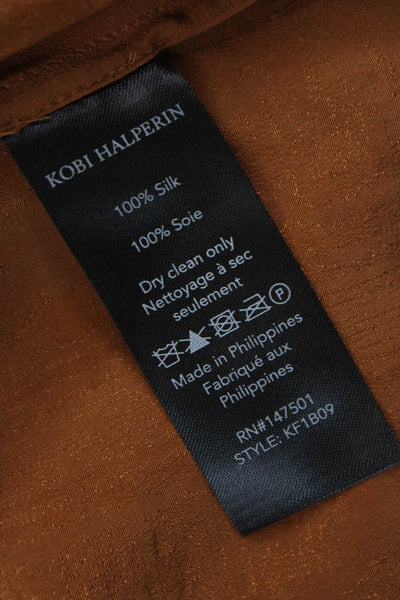 Kobi Halperin Women Silk Brown High Neck Button Long Sleeve Blouse Size XS