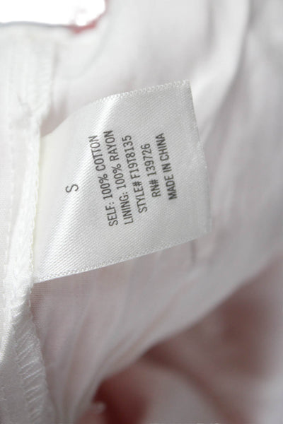 Mi Ami Women Blouse White Floral V Neck Cotton Short Sleeve Zip Size S