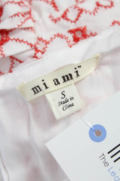 Mi Ami Women Blouse White Floral V Neck Cotton Short Sleeve Zip Size S