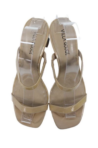Villa Rouge Womens Patent Leather Slide On Sandal Heels Beige Size 5.5