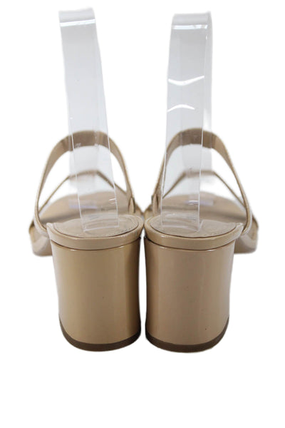 Villa Rouge Womens Patent Leather Slide On Sandal Heels Beige Size 5.5