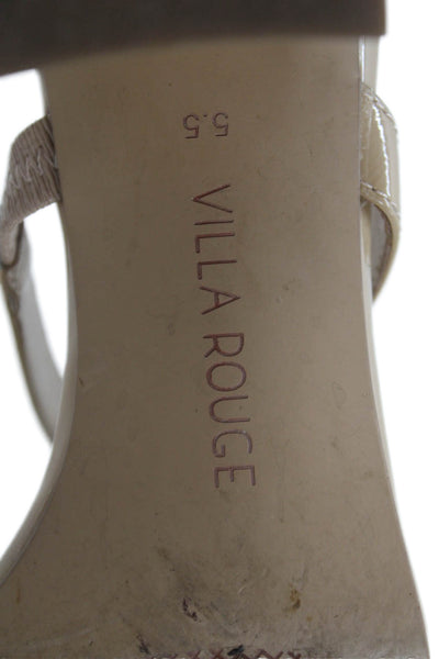 Villa Rouge Womens Patent Leather Slide On Sandal Heels Beige Size 5.5