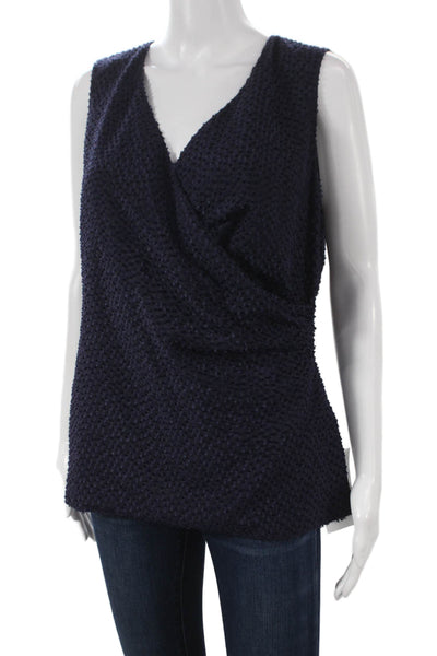 St. John Womens Designer Geometric V Neck Sleeveless Tunic Blouse Blue Size S