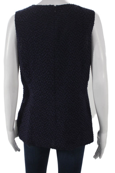 St. John Womens Designer Geometric V Neck Sleeveless Tunic Blouse Blue Size S