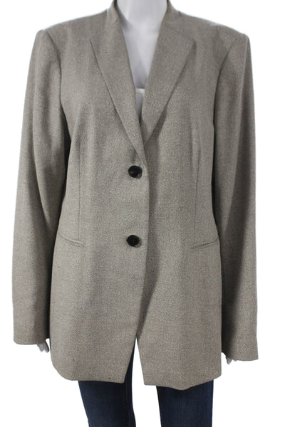 Lafayette 148 New York Women Blazer Gray Silk Button Long Sleeve Size 16