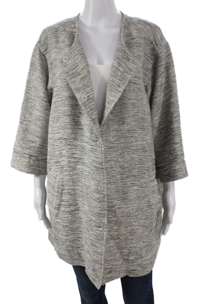 Eileen Fisher Womens Gray Cotton Collared Cardigan 3/4 Sleeve Size 2X