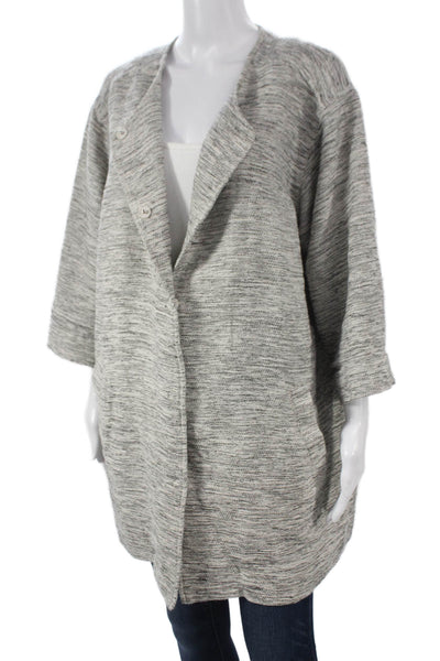 Eileen Fisher Womens Gray Cotton Collared Cardigan 3/4 Sleeve Size 2X