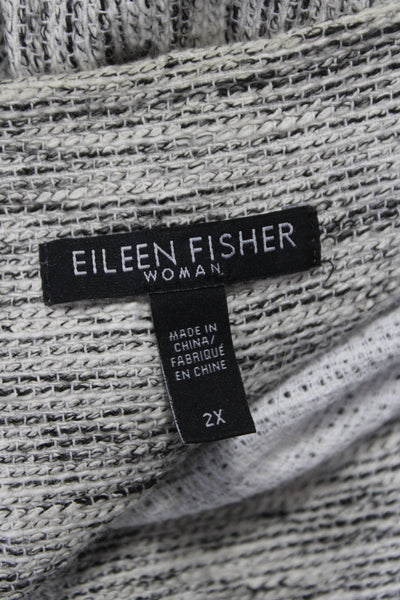 Eileen Fisher Womens Gray Cotton Collared Cardigan 3/4 Sleeve Size 2X