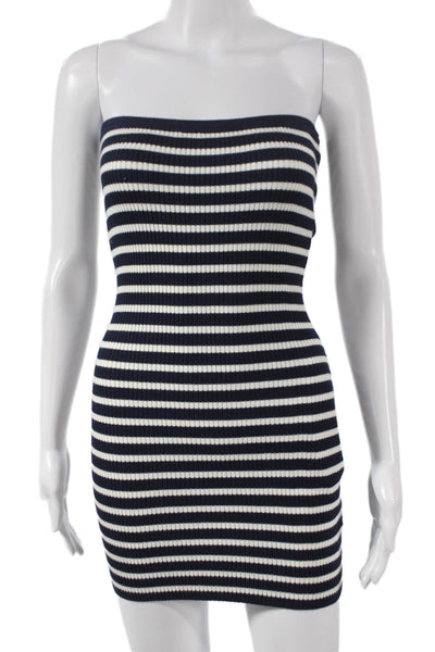 Edikted Women Bodycon Strapless Knee Length Blue Rayon Dress Size S