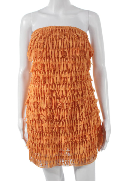 Let Me Be Women Shift Dress Orange Square Neck Sleeveless Zip Polyester Size XS