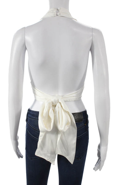 Zara Women Cropped Satin Halter Tank Sleeveless White Button Size M