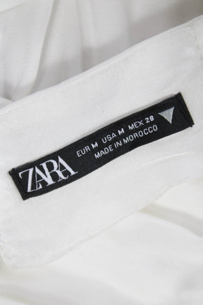 Zara Women Cropped Satin Halter Tank Sleeveless White Button Size M