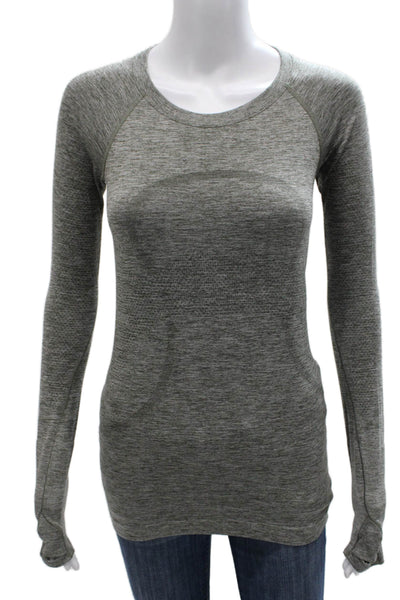 Lululemon Womens Textured Crew Neck Long Sleeve Active Top Heather Gray Size 4