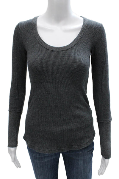 Splendid Womens Basic Scoop Neck Long Sleeve T-Shirt Gray Supima Cotton Size XS