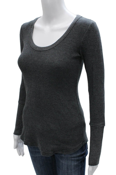 Splendid Womens Basic Scoop Neck Long Sleeve T-Shirt Gray Supima Cotton Size XS