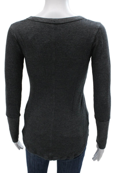 Splendid Womens Basic Scoop Neck Long Sleeve T-Shirt Gray Supima Cotton Size XS