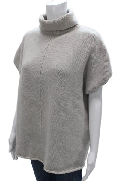 Allude Womens Gray Virgin Wool Cowl Neck Short Sleeve Pullover Sweater Size L