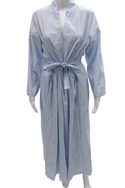 Labo.Art Womens Wrap Dress Blue Cotton V-Neck Long Sleeve Tie Size XL