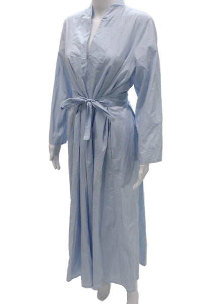 Labo.Art Womens Wrap Dress Blue Cotton V-Neck Long Sleeve Tie Size XL