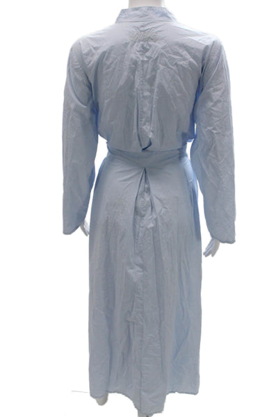 Labo.Art Womens Wrap Dress Blue Cotton V-Neck Long Sleeve Tie Size XL