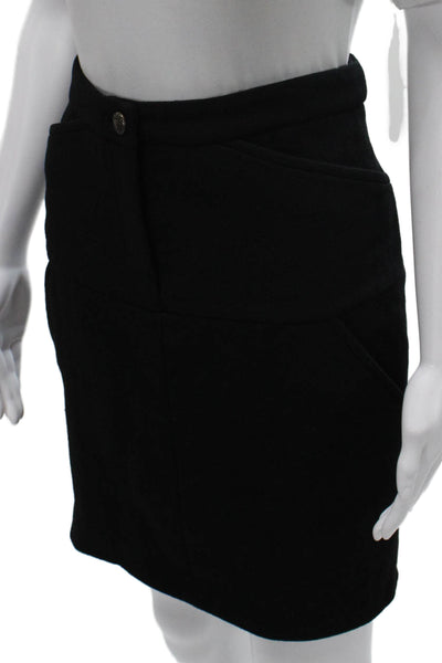 Chanel Womens Straight Pencil Wool Mini Skirt Black Button Size 40
