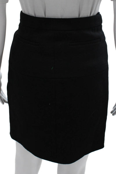 Chanel Womens Straight Pencil Wool Mini Skirt Black Button Size 40