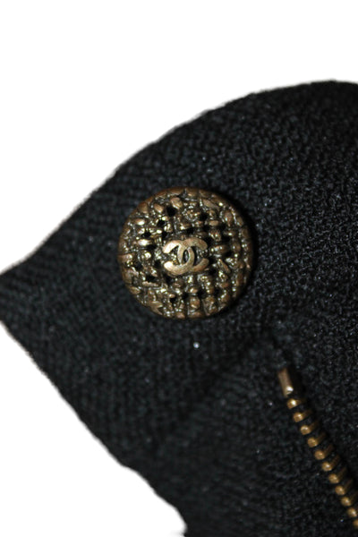 Chanel Womens Straight Pencil Wool Mini Skirt Black Button Size 40