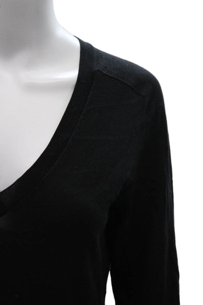 J Crew Women Pullover V Neck 3/4 Sleeve Cotton Sweater Black Size S
