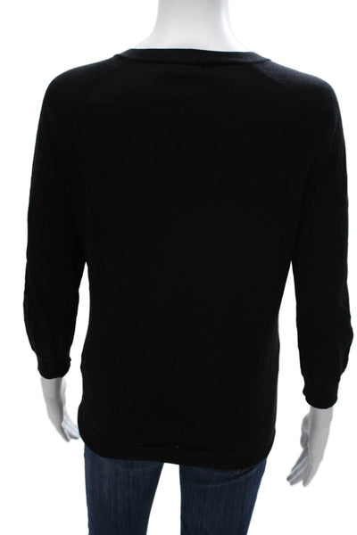 J Crew Women Pullover V Neck 3/4 Sleeve Cotton Sweater Black Size S