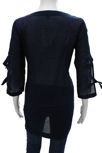 J Crew Women Tunic Blouse V-Neck 3/4 Sleeve Blue 100% Cotton Pullover Size XS