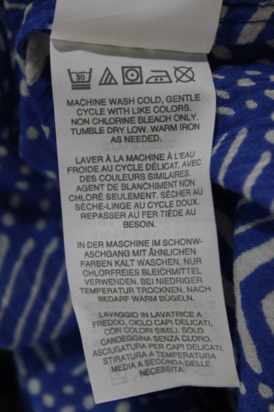 J Crew Womens Tunic V Neck Geometric Cotton Pullover Blue Short Sleeve Size 2XS